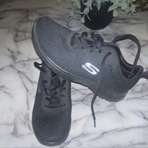 Skechers All-Black Mesh Slip-On Athletic Shoes